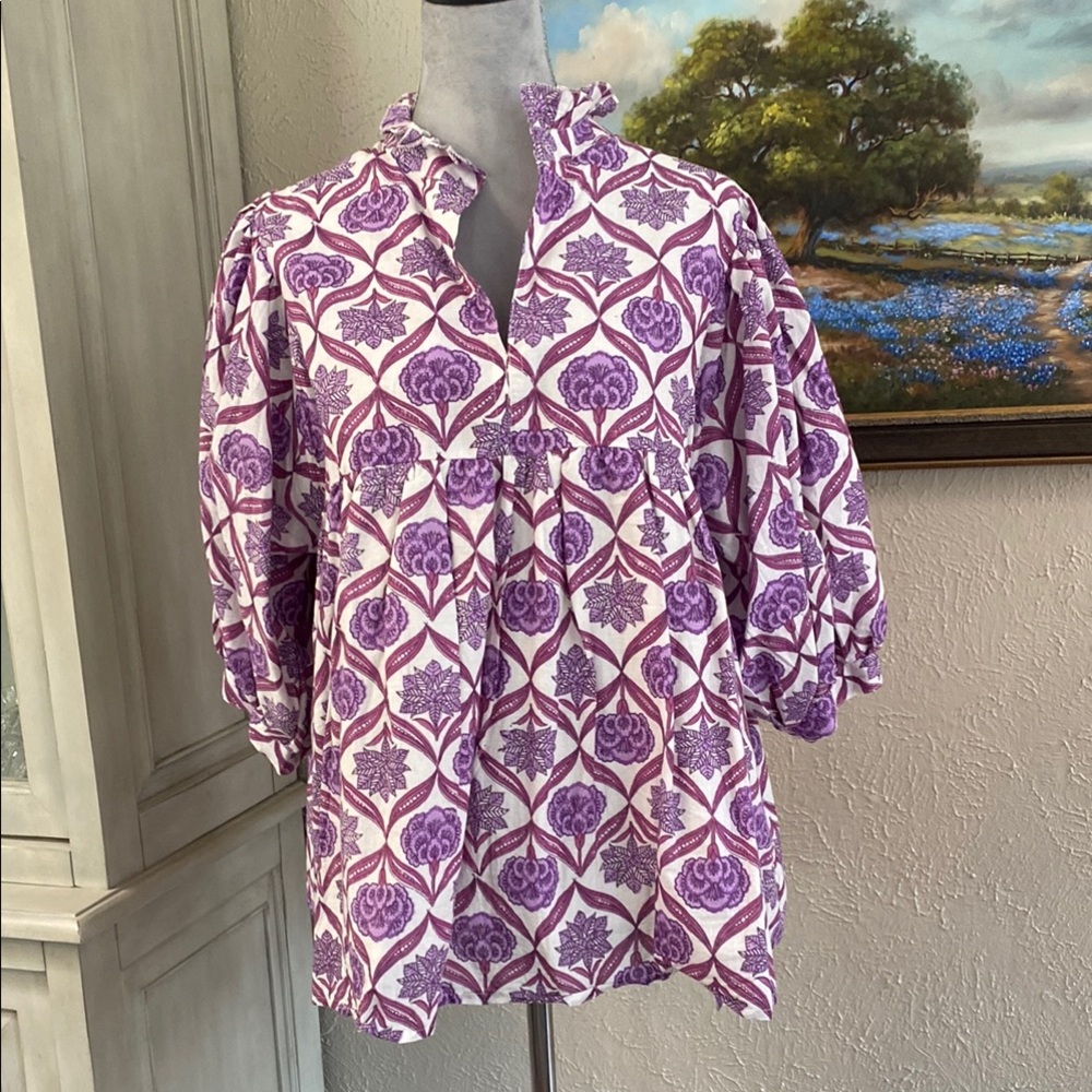 Chic Purple Patterned Blouse - image 1